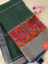 Bottle Green Dola Silk Saree With Kalamkari Design