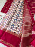 Maroon Dola Crepe Silk Saree With Kalamkari Print