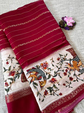 Maroon Dola Crepe Silk Saree With Kalamkari Print