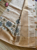 Beige Linen Tissue Saree with Kantha Stich