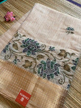 Beige Linen Tissue Saree with Kantha Stich