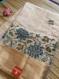 Beige Linen Tissue Saree with Kantha Stich
