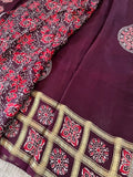 Wine Ajrakh Modal Silk Sree